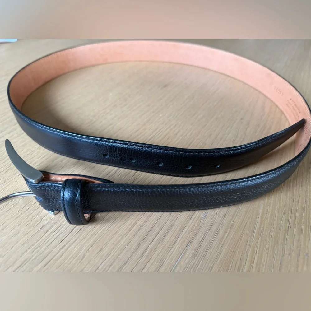 New! MARTIN DINGMAN Embossed Scotch Grain Nickle Hardware Leather Belt Size 38